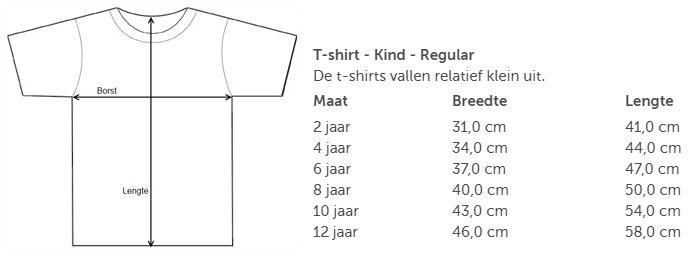 tshirt kind tabel